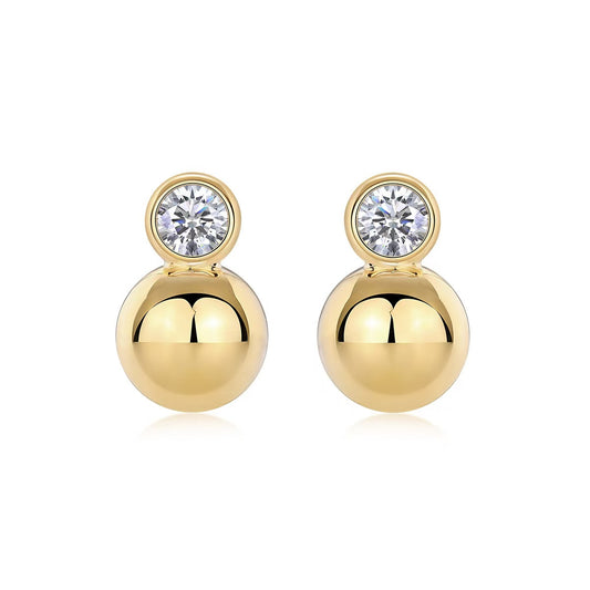 Gold diamond ball earrings